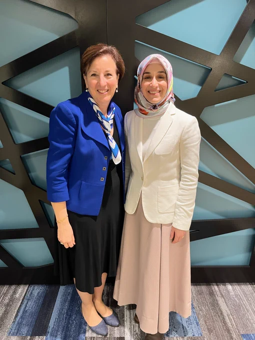 PRM Acting Assistant Secretary Marta Youth stands with EUR Regional Locally Employed Staff Member of the Year Elif Özkaya Aydın.
