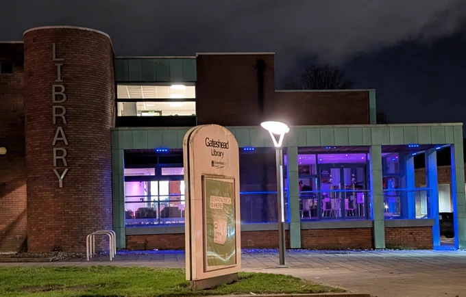 Gateshead Central Library is lit this evening (11 December) for the 'Share The Light' campaign. 