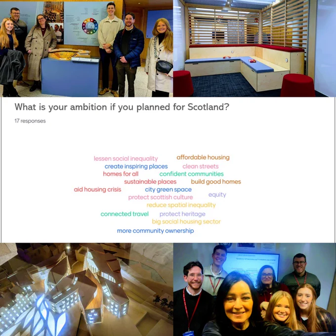 collage of pictures of bursary students, and Mentimeter brainstorm.