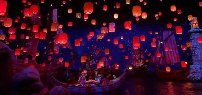 Tangled ride with floating lanterns at Fantasy Springs, Tokyo DisneySea