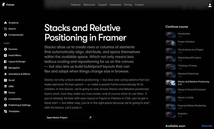 Framer Academy Course Modules.