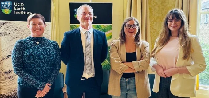 Our inaugural resident journalists with Earth Institute director Eoin O'Neill.  Left to right: Claire O'Connell, Eoin, Janine Kennedy and Lauren Boland.