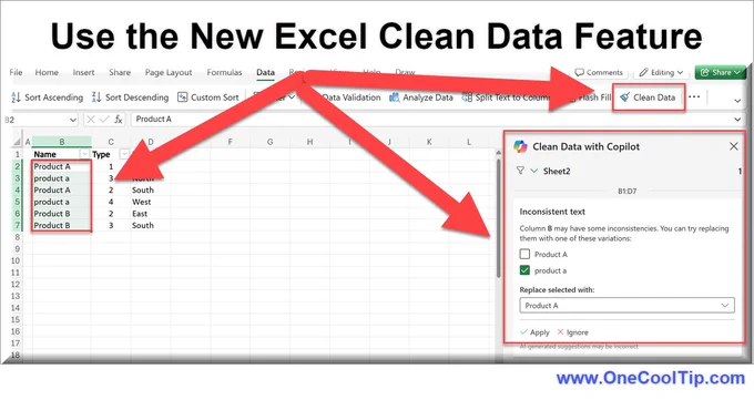 Excel Clean Data Feature with Copilot