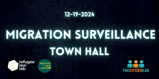 Banner for event on December 19th on migrant justice surveillance 