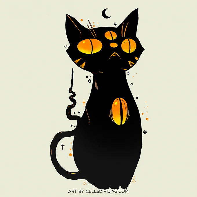 cute black cat digital art drawing
