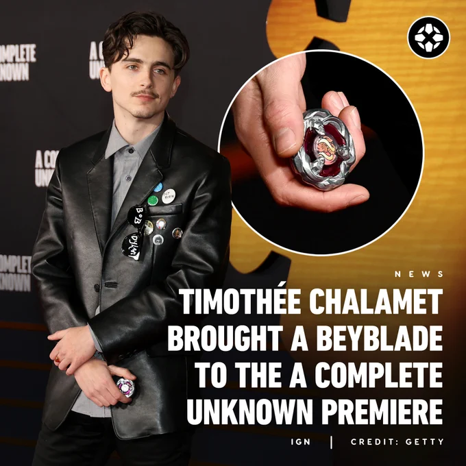Timothée Chalamet Brought A Beyblade To The A Complete Unknown Premiere

Credit: Getty Images