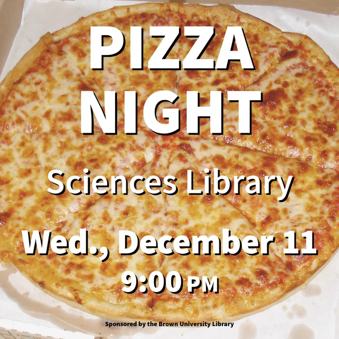 photo of pizza with SciLi event details over it