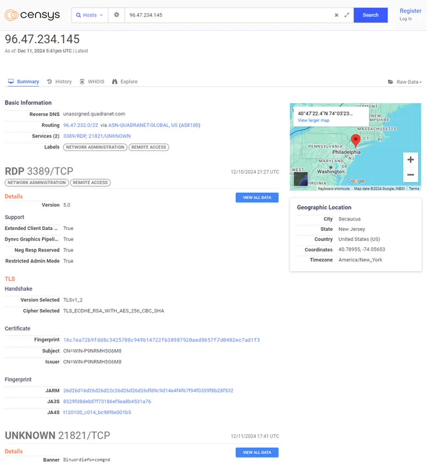 Censys Result for CrimsonRAT C2