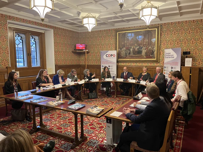 Lord Knight of Weymouth and panellists contribute to a roundtable discussion on careers guidance. 
