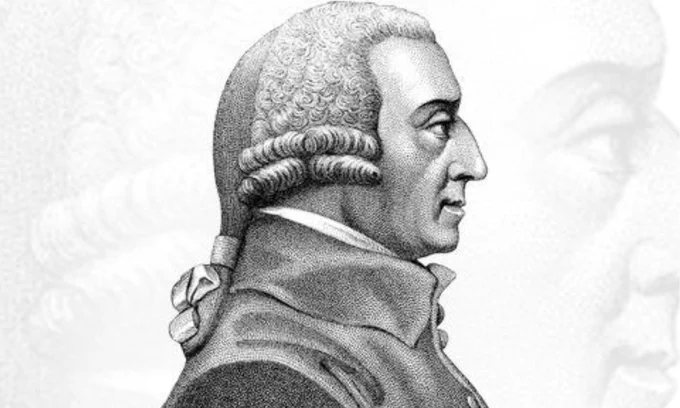 A greyscale drawing of Adam Smith
