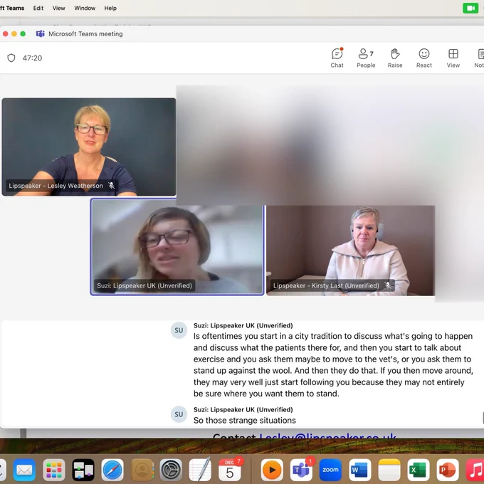 A screenshot of a zoom call. Most of the participants are blurred out but three women are visible. There are auto captions underneath.