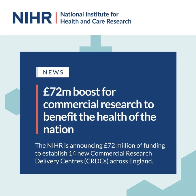 News
£72m boost for commercial research to benefit the health of the nation 
The NIHR is announcing £72 million of funding to establish 14 new Commerical Research Delivery Centres (CRDCs) across England 
