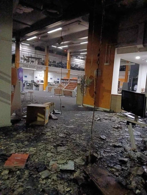 photo of the damage done to spellow library