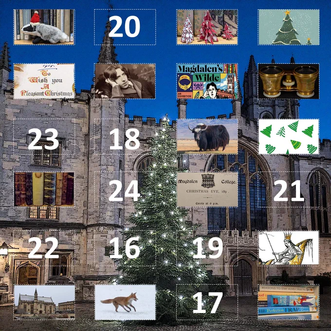 Advent calendar with fifteen ‘windows’ open. 
