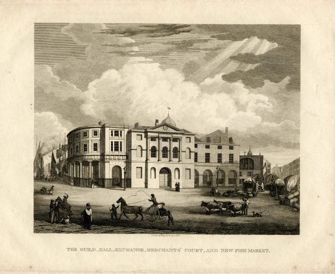 19th Century Illustration of The Guild Hall, Exchange, Merchant's Court and New Fish Market in Newcastle. Part of our Local Illustration Collection, ref.	ILL/11/233.