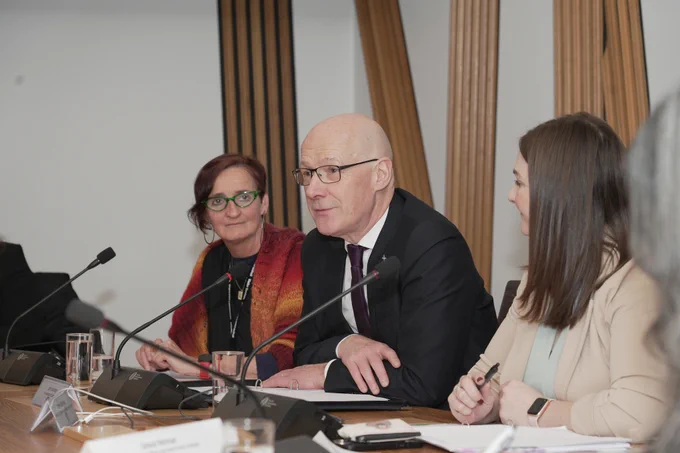 First Minister John Swinney and Minister for Children, Young People and The Promise Natalie Don-Innes at a meeting of Children in Scotland’s Children’s Sector Strategic and Policy Forum.