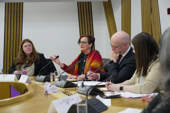 First Minister John Swinney and Minister for Children, Young People and The Promise Natalie Don-Innes at a meeting of Children in Scotland’s Children’s Sector Strategic and Policy Forum.