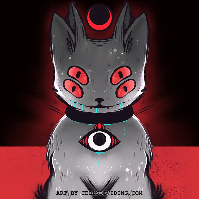 cute cat art in a gothic creepy cute style