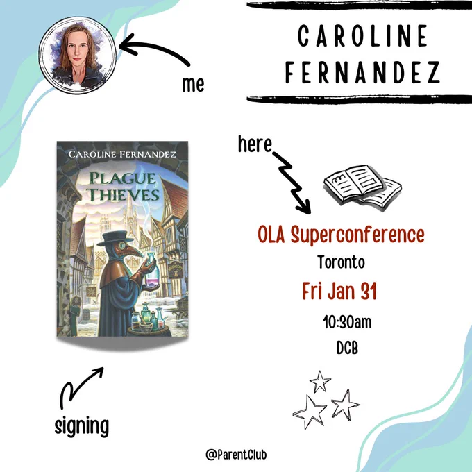 Save the Date!

If you are headed to the @ontariolibraryassociation Superconference in Janauary - look for me on Friday Jan 31st where I'll be signing PLAGUE THIEVES at the @cormorantbooks table at 10:30am.

#mgbooks #kidlitchat #PlagueThieves