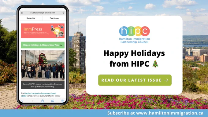 Post featuring photo of Hamilton landscape in background. Text box on right side. Image of iPhone on left side. 