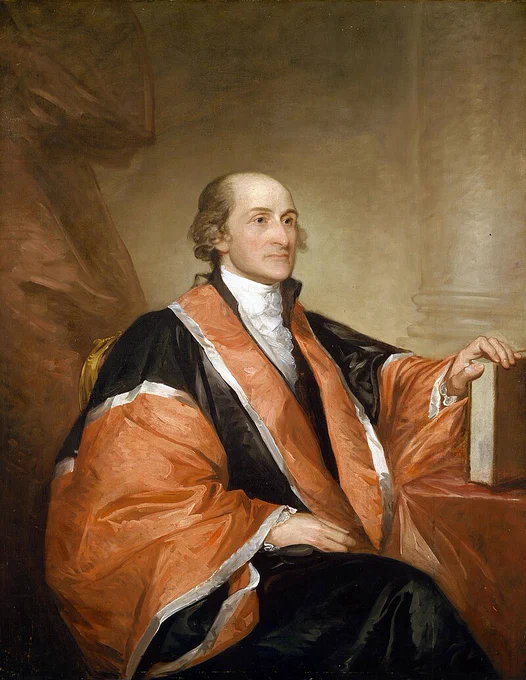 The colored portrait is of John Jay. Gilbert Stuart painted it.
