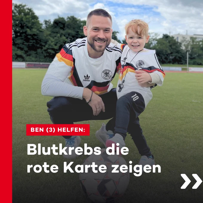 Ben und sein Vater. Wir zeigen Blutkrebs die rote Karte!