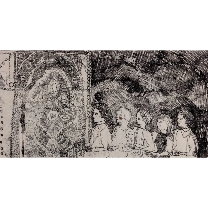 Phoebe Howard, Séance at the Shell Grotto III, Monoprint on paper, 15 × 29 cm, £150.00 @phoebe.howardd⁠