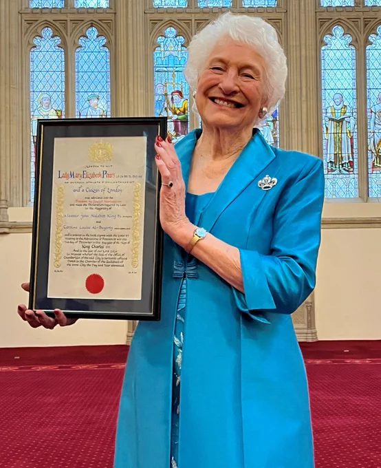 Olympic Games and Commonwealth Games Gold- and Silver-medal winning athlete and sport ambassador, Lady Mary Peters, pictured after receiving the Freedom of the City of London at Guildhall in London, in recognition of her outstanding sporting achievements and charitable work. 