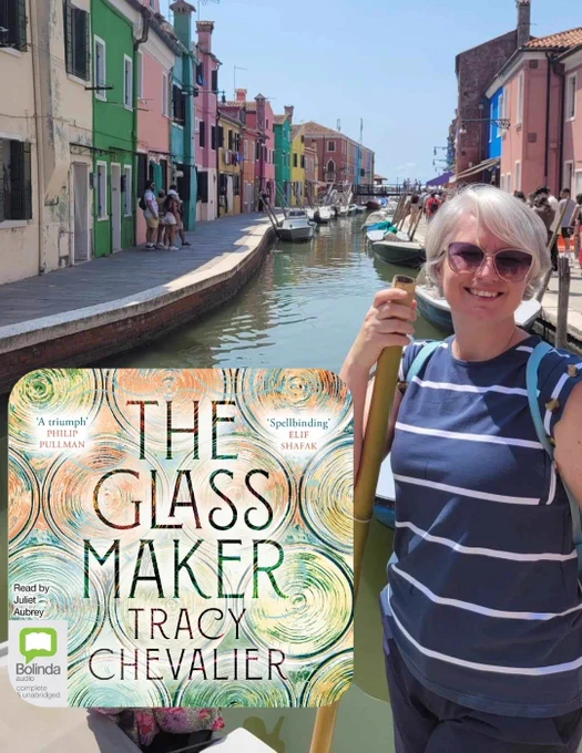 woman on gondola, in venice, book cover superimoposed atop
