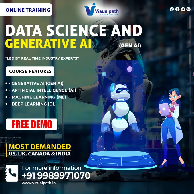#Visualpath Offering Data Science With Generative Ai Online Training. elevate your career in data science. Our comprehensive Data Science With Generative Ai Course Combines advanced AI concepts and hands-on trainingEnroll for a Free Demo. Call on:  91 9989971070  
WhatsApp: https://www.whatsapp.com/catalog/919989971070/
Blog link: https://visualpathblogs.com/
Visit us: https://www.visualpath.in/online-data-science-with-generative-ai-course.html
#ArtificialIntelligenceCourse #statistics #datascience #datasciencecourse #deeplearning #machinelearning #python #pythonprogramming #DataWarehouse #trendingreelsvideos #trendingcourses #onlinetraining #FreeDemo #latesttechnology #education #software #student #Ai #Aitraining #genai