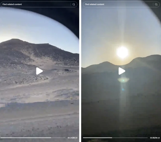 Still from Lombana Moncayo’s TikTok showing the desert features and the sun low in the sky. Credit: TikTok.
