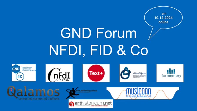 screenshot der Mitwirkenden repräsentiert durch die Logos ihrer Einrichtungen beim GND Forum NFDI, FID & Co am 10.12.2024