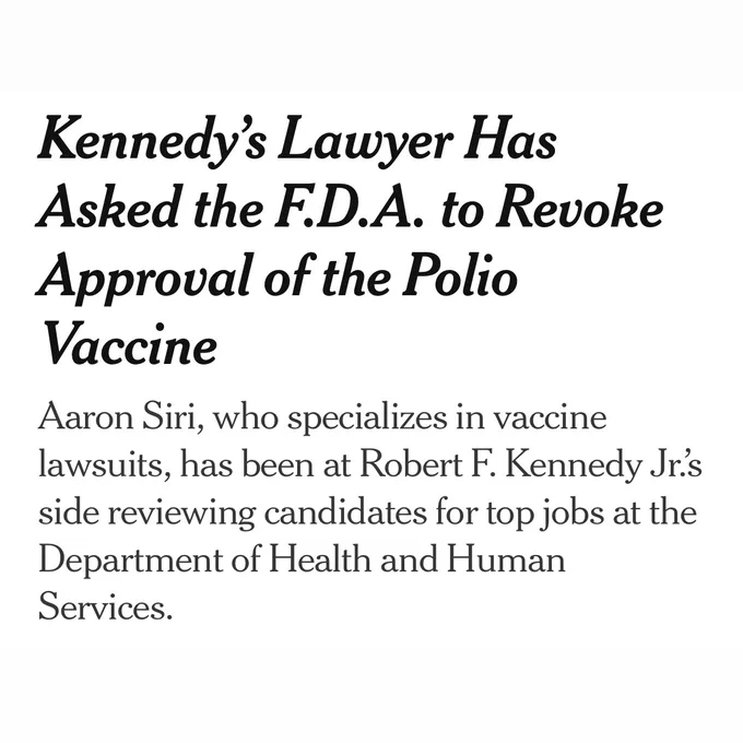 NYT story: Kennedy’s lawyer has asked the FDA to revoke approval of the polio vaccine