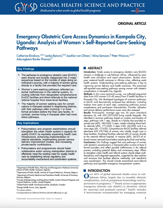 Emergency Obstetric Care Access Dynamics in Kampala City, Uganda