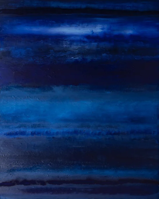 A photo of a painting featuring different shades of blue.