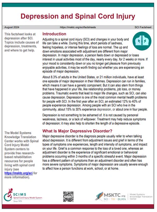 fact sheet on depression and spinal cord injury