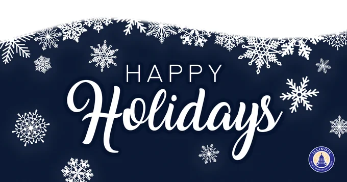 Snowflakes and the words Happy Holidays.