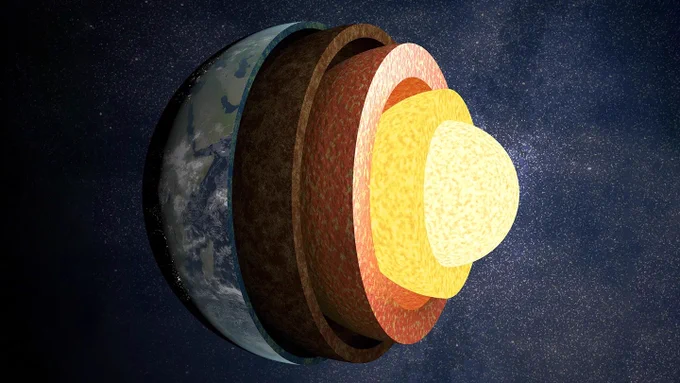 #Accessiility: The surface of Earth’s solid inner core, which rotates within the liquid outer core.