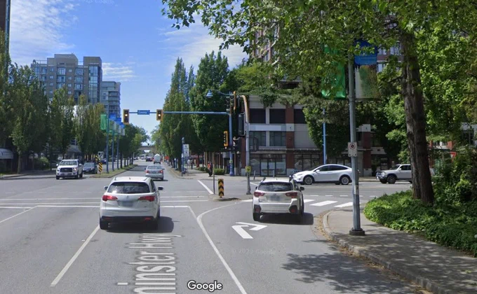 Before: a street with a slip lane to the right.