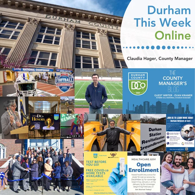 Collage of images from the latest Durham This Week Online newsletter form the Durham County Manager's Office of Claudia Hager.