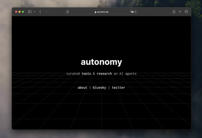 a screenshot of au.tono.my – a site that curates tools and research on AI agents