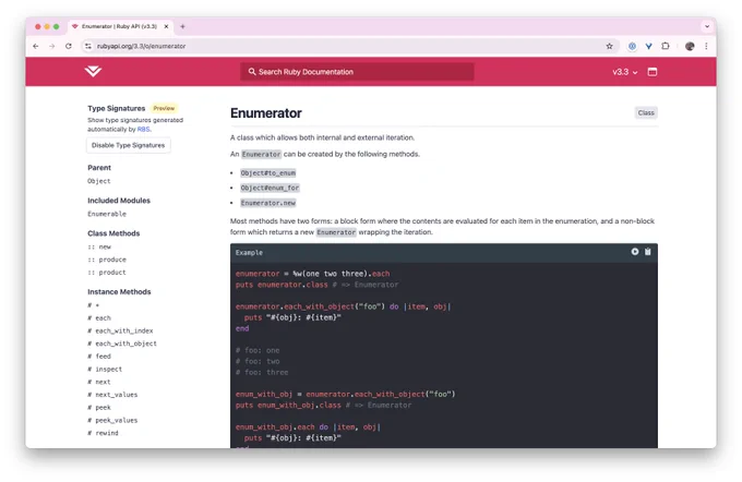 Ruby Enumerator docs screenshot