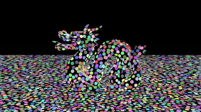 Stanford dragon model covered with Surfels.