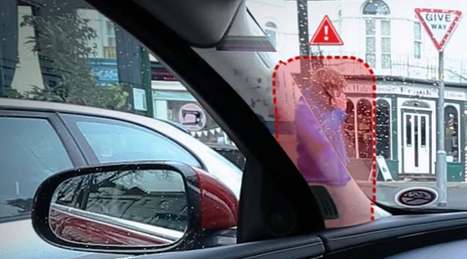 Illustration of blind spot caused by vehicle's A-pillar via Car Magazine (UK)