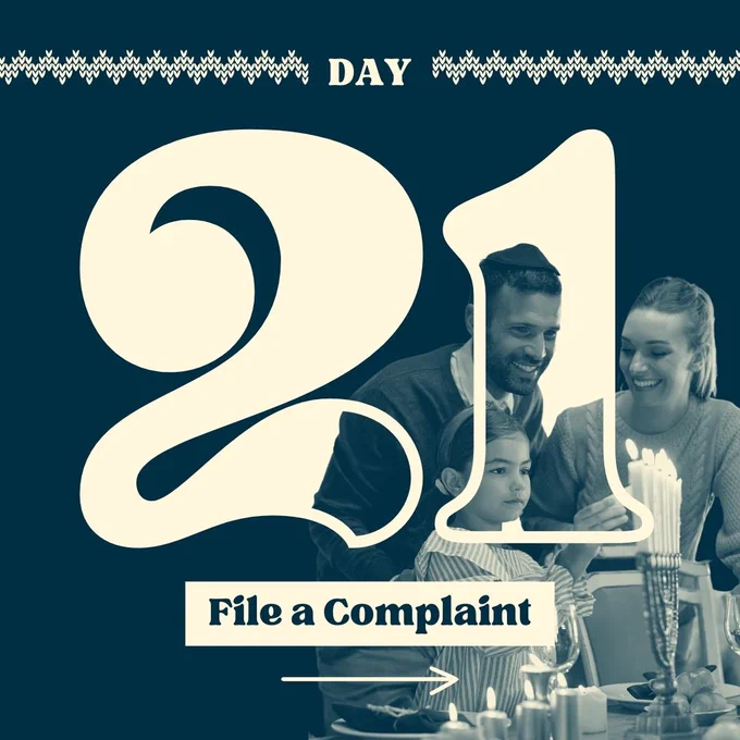 Day 21
File a Complaint

Image: Smiling family of three lighting a menorah
