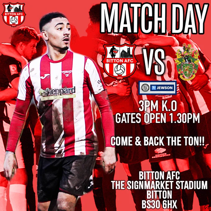 MATCHDAY- 28/12/24
BITTON AFC VS CADBURY HEATH FC- 3PM K.O