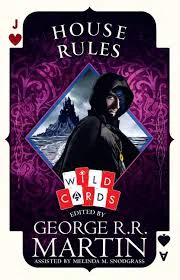 The cover of Wild Cards: House Rules. It shows a hooded man, with a mysterious island in the background.
