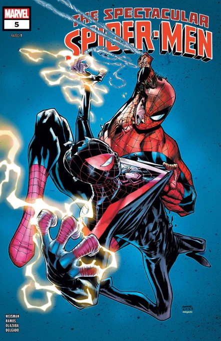 Cover of The Spectacular Spider-Men #5 by Greg Weisman featuring both Spider-Men fighting each other.