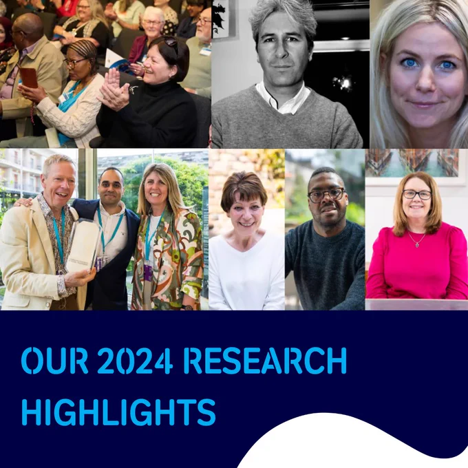 A collage of images featuring various members of the community who have supported in our research, at the bottom there is a navy banner with light blue text which reads 'our 2024 research highlights'