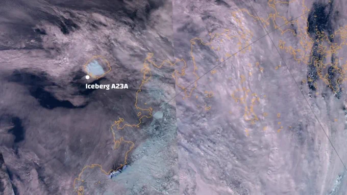 Iceberg A23a satellite view near the South Orkney Islands